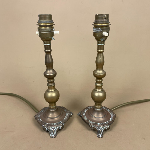 Pair brass lamps metal gold - brass,